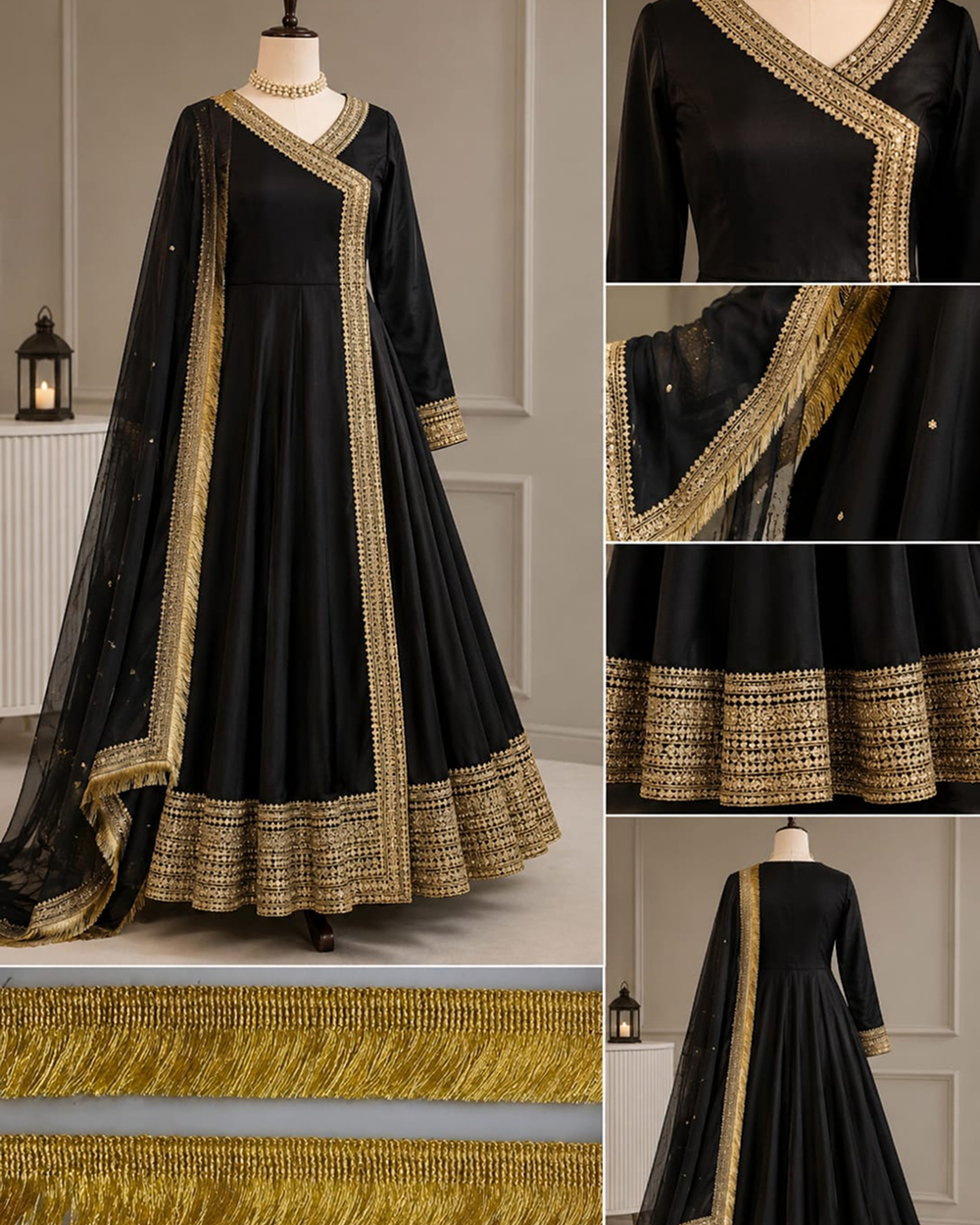 3PC styling with embroided layses Macsi 9999(PKR) Beautiful 3-piece Angrakha maxi - Image 1