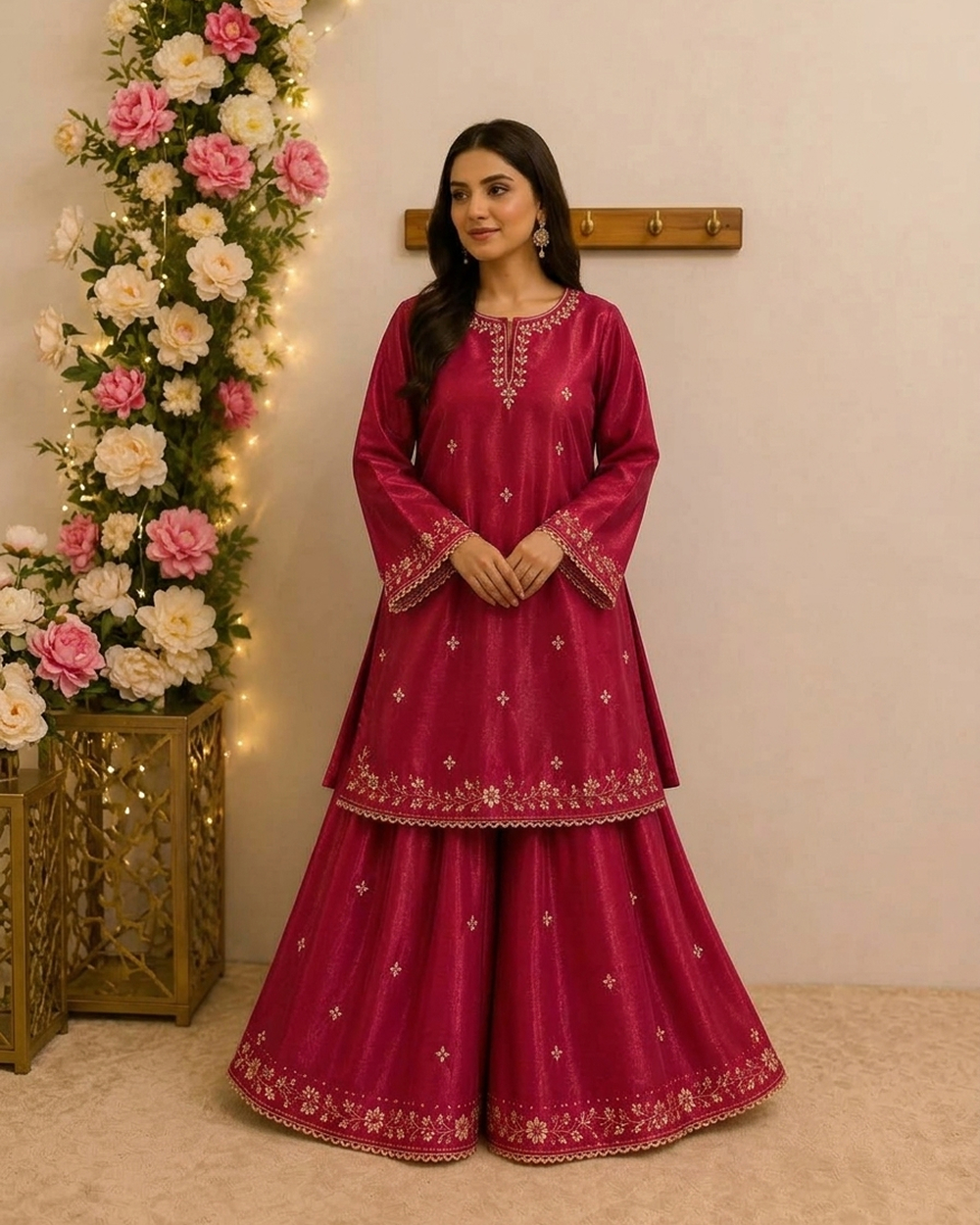 Embroided 3 PC Silk suit 13999PKR Embroidered 3-Piece Silk Suit - Image 1